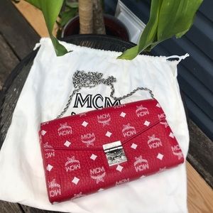 MCM Red Leather Crossbody Bag